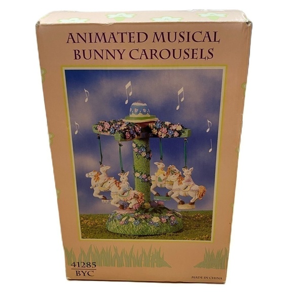 Animated Musical Bunny Carousel Easter Decoration Musical NEW Vintage Rabbit - Picture 1 of 6